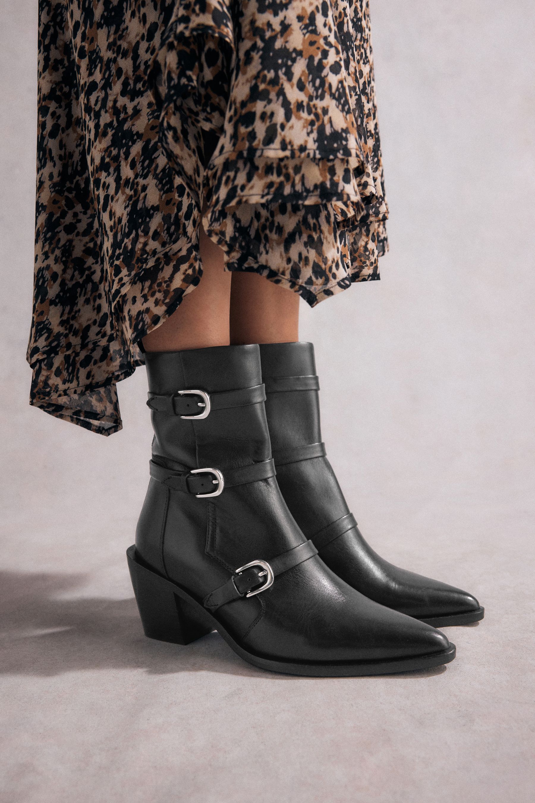 Black Tabitha Simmons Buckle Jenna Leather Ankle Boots