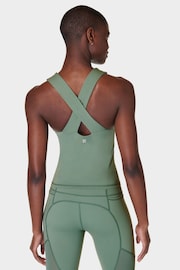 Sweaty Betty Cool Forest Green Power Illusion Workout Bra Tank Top - Image 2 of 7