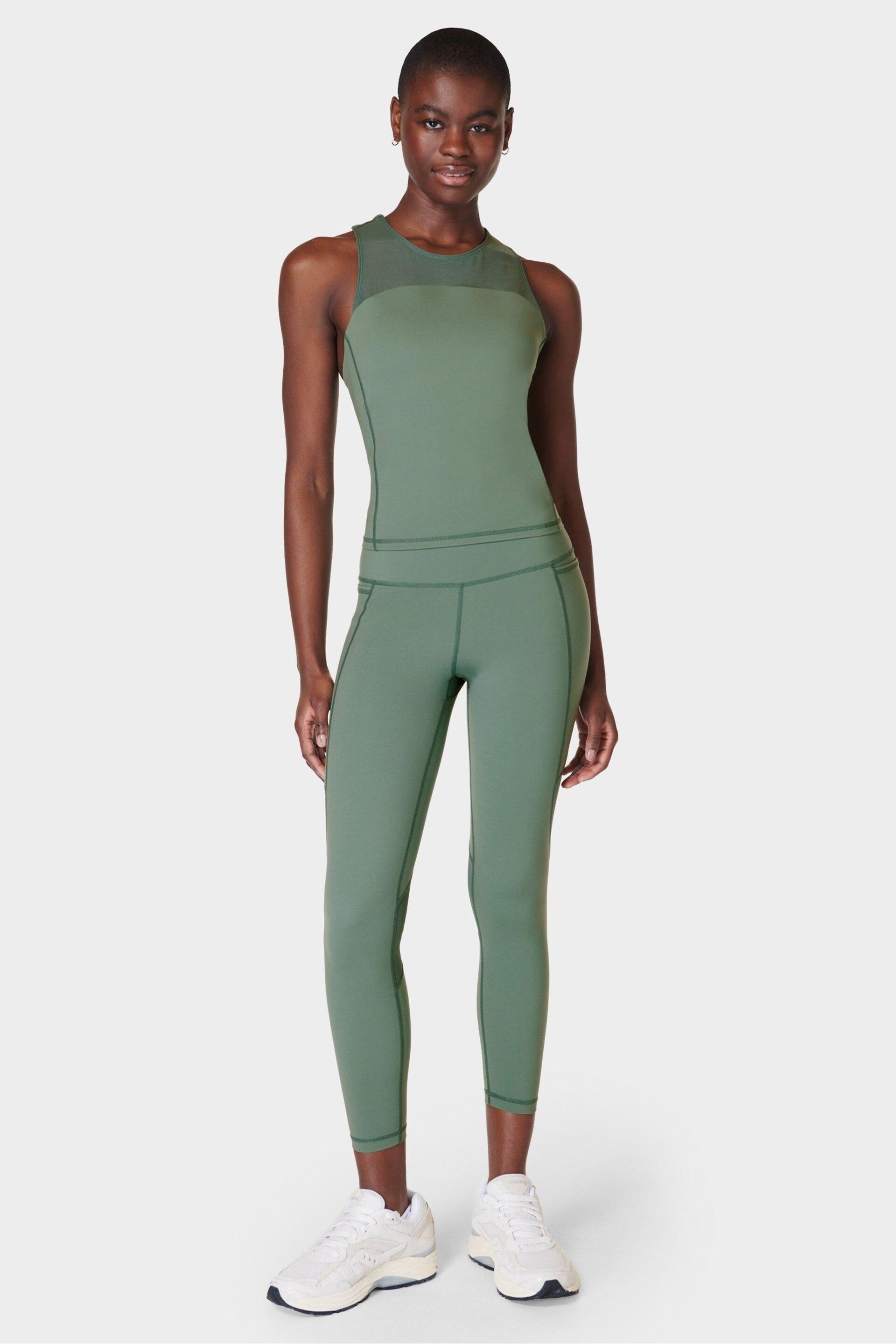 Sweaty Betty Cool Forest Green Power Illusion Workout Bra Tank Top - Image 3 of 7