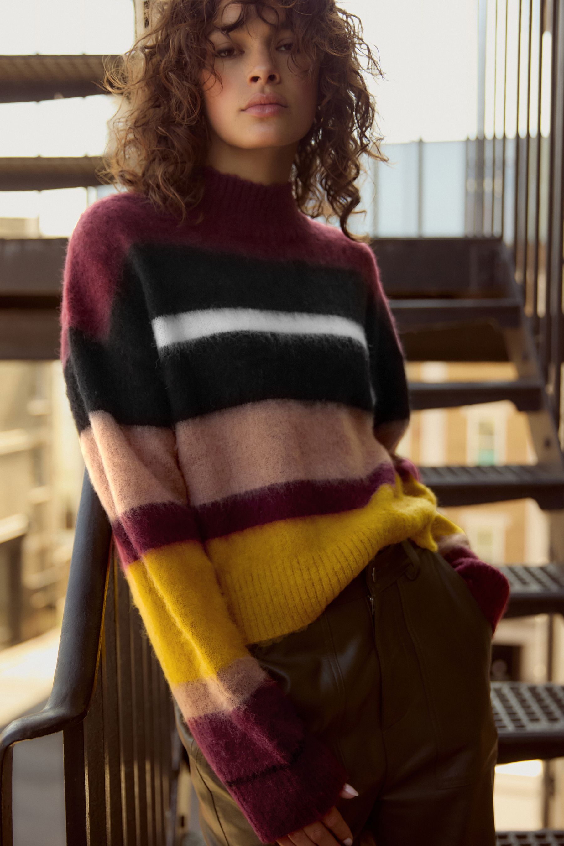 Buy Burgundy Stripe Soft Touch Brushed Knit Jumper with Wool from the Next UK online shop