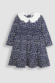 JoJo Maman Bébé Navy Woodland Floral Print Smocked Dress With Collar - Image 1 of 3