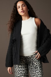 Black Soft Touch Fringe Knitted Cardigan - Image 1 of 7