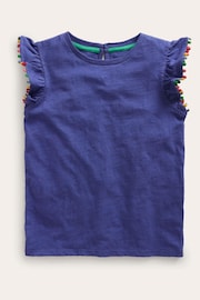 Boden Blue Pom Trim T-Shirt - Image 2 of 4