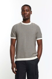 River Island Brown/White Short Sleeve Stripe Knit T-Shirt - Image 1 of 4