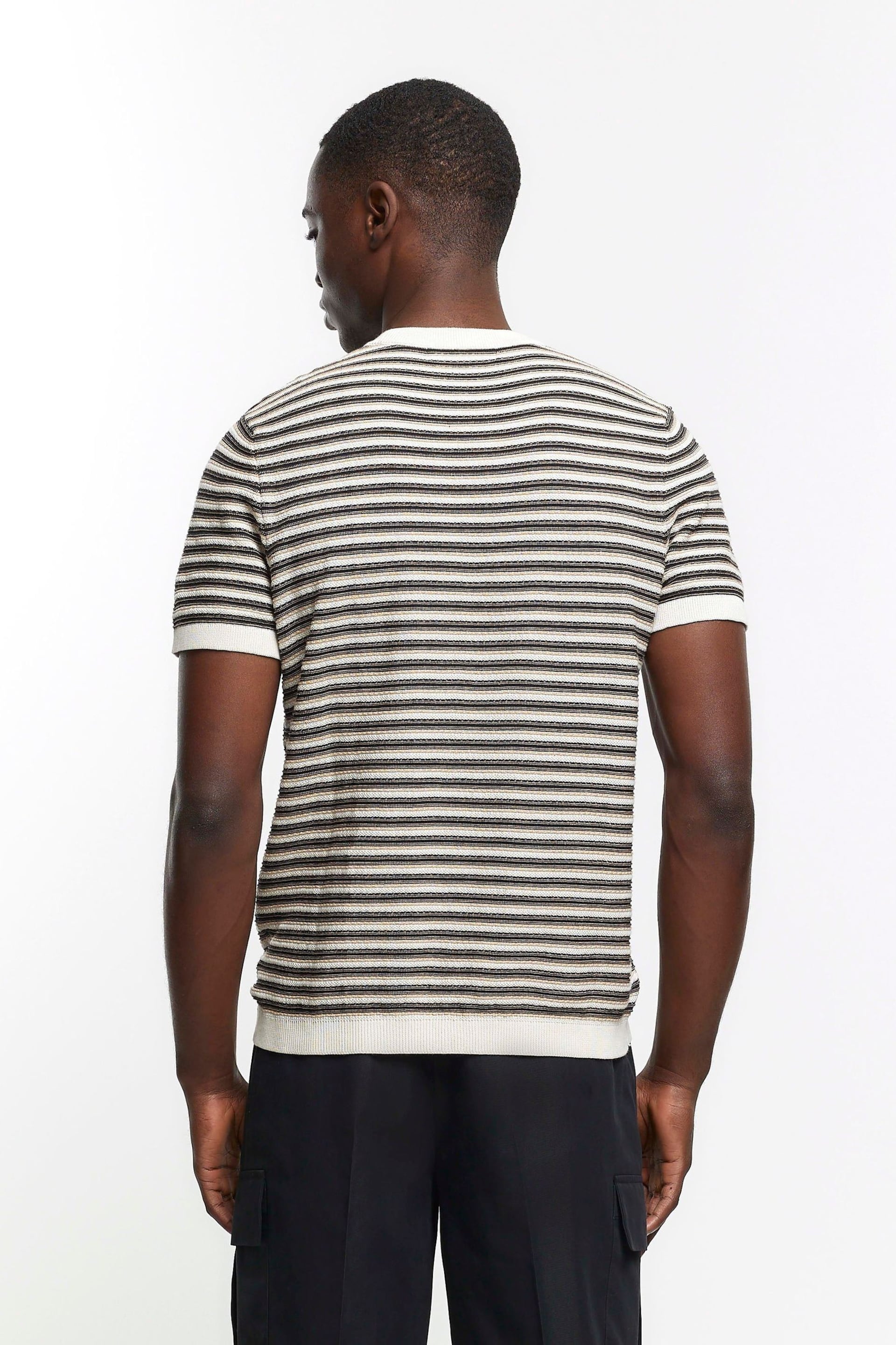 River Island Brown/White Short Sleeve Stripe Knit T-Shirt - Image 2 of 4