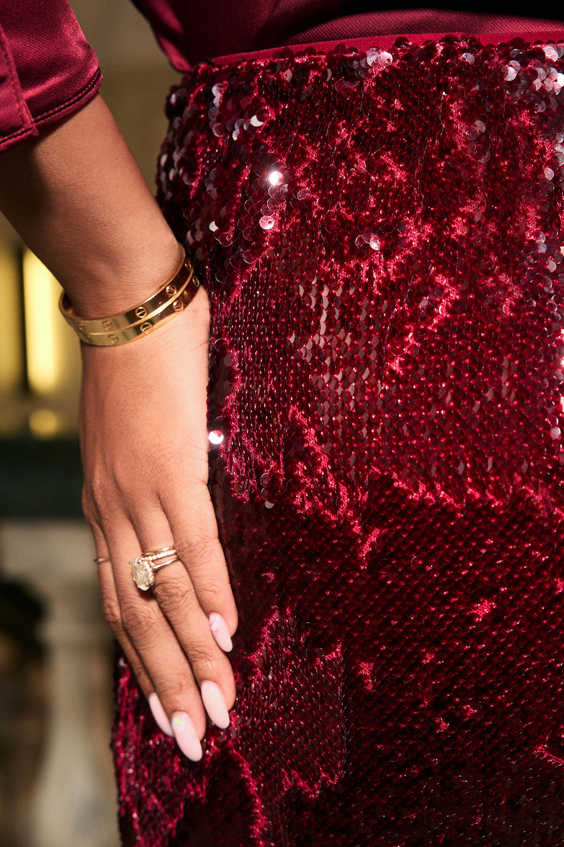 Burgundy Red Rochelle Humes Sequin Maxi Skirt