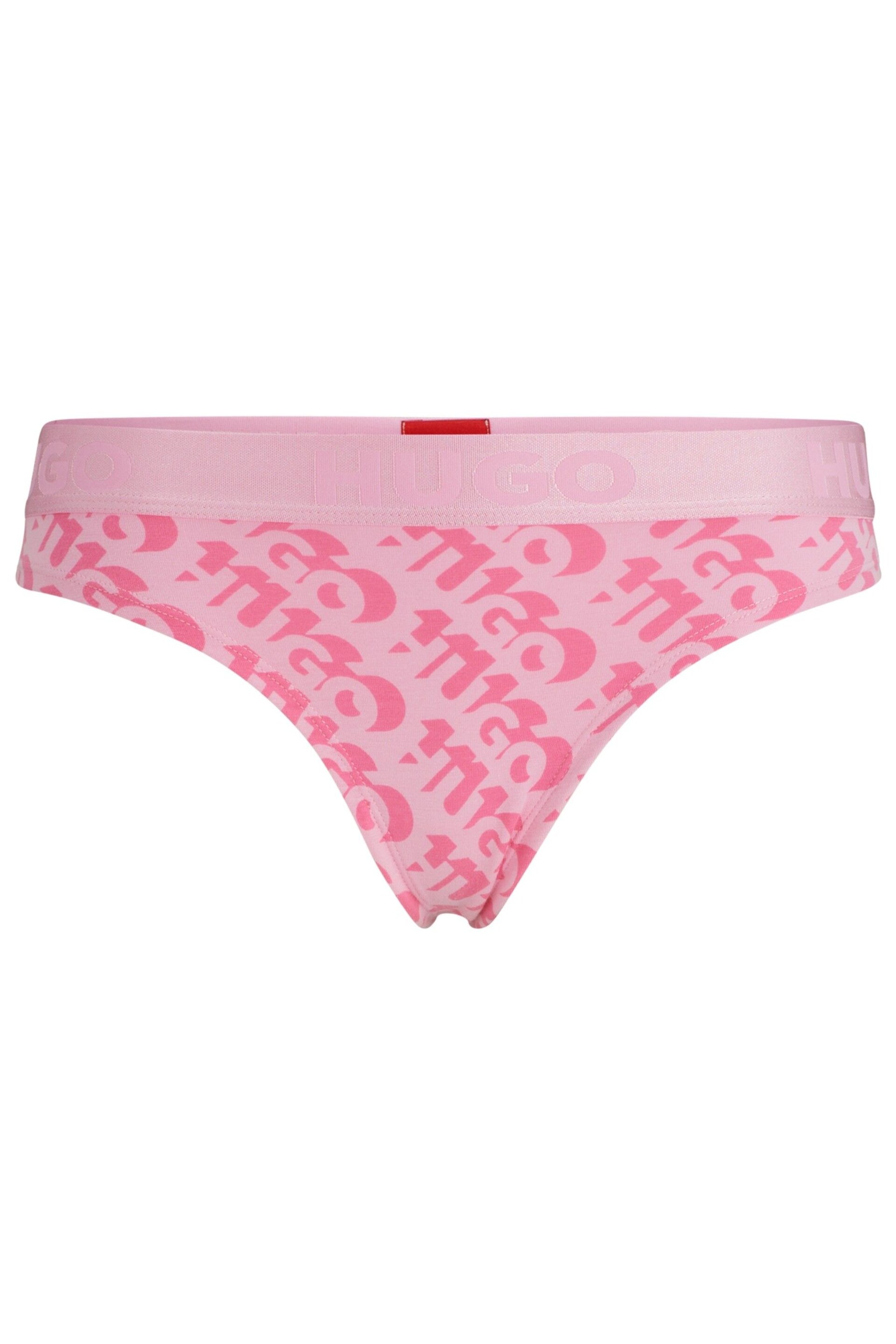 HUGO Pink Stretch-Cotton Thongs With Repeat Knickers - Image 5 of 5