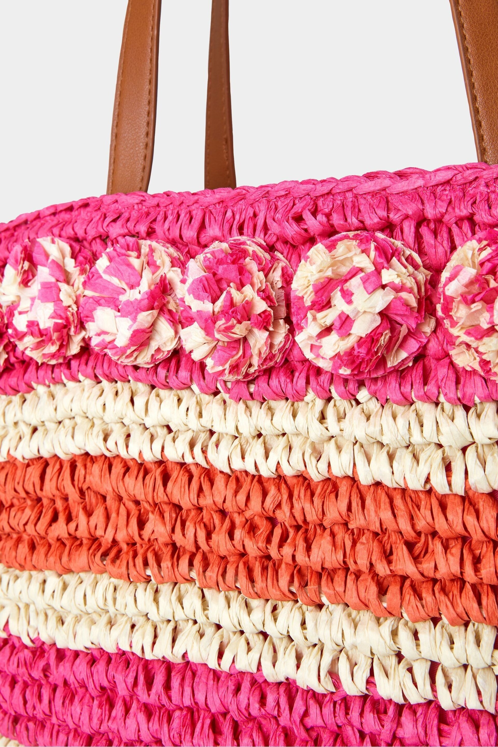 Joe Browns Pink Pom Pom Woven Straw Bag - Image 3 of 4