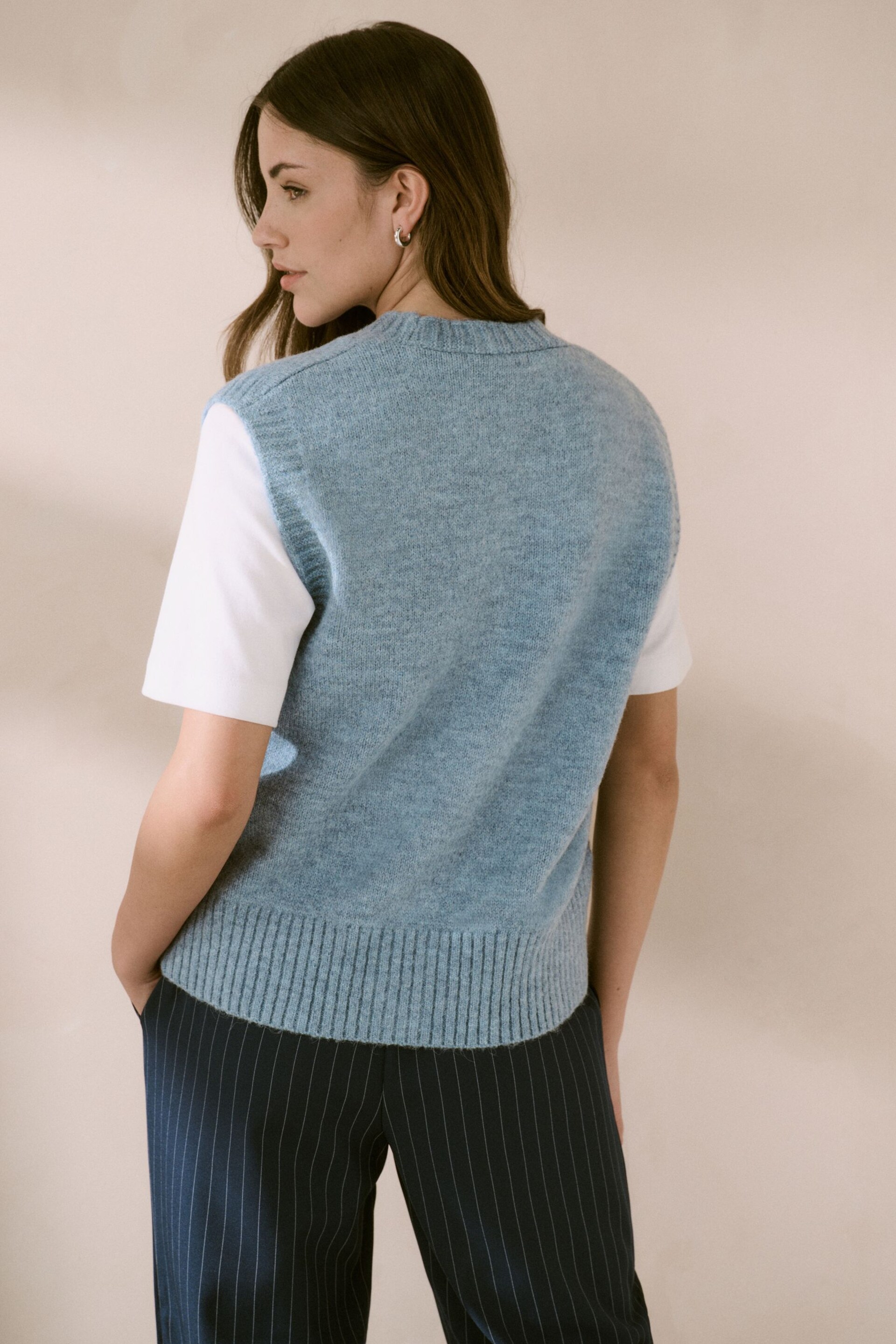 Blue Button Front Knitted Tank Top - Image 3 of 4