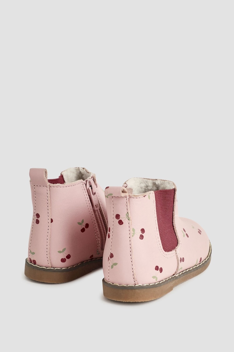 JoJo Maman Bébé Pink Pretty Cherry Print Leather Chelsea Boots - Image 2 of 4