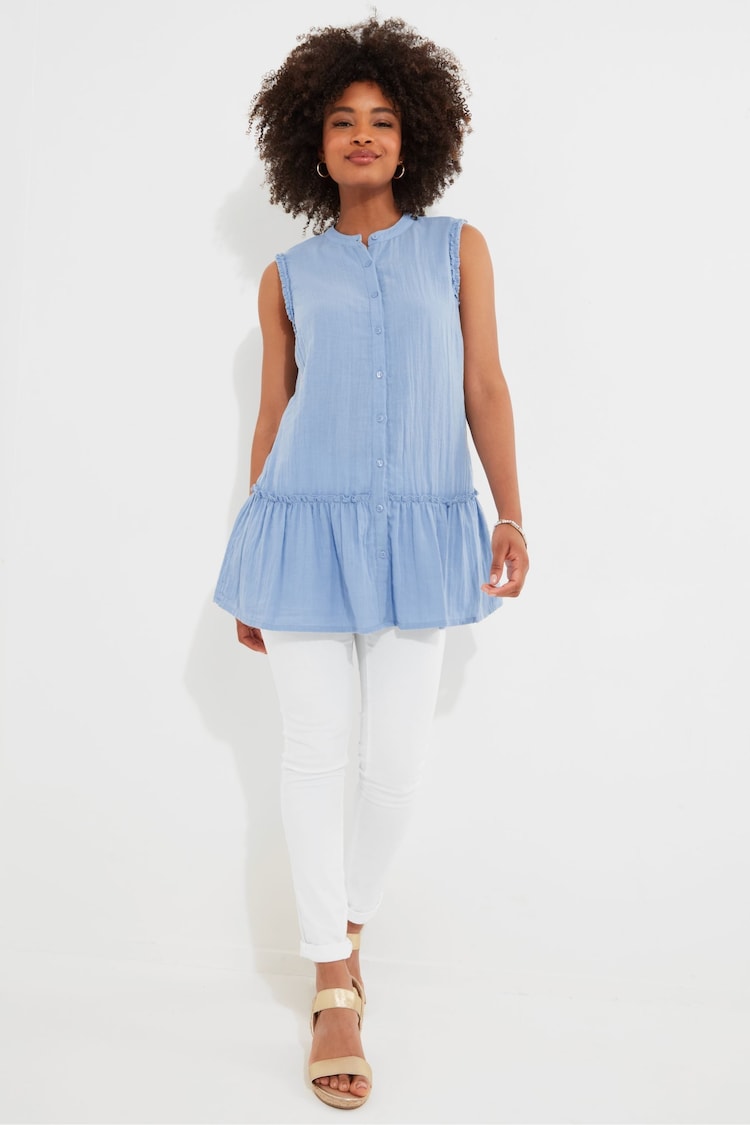 Joe Browns Blue Basic Sleeveless Frilly Cotton Tunic - Image 2 of 5