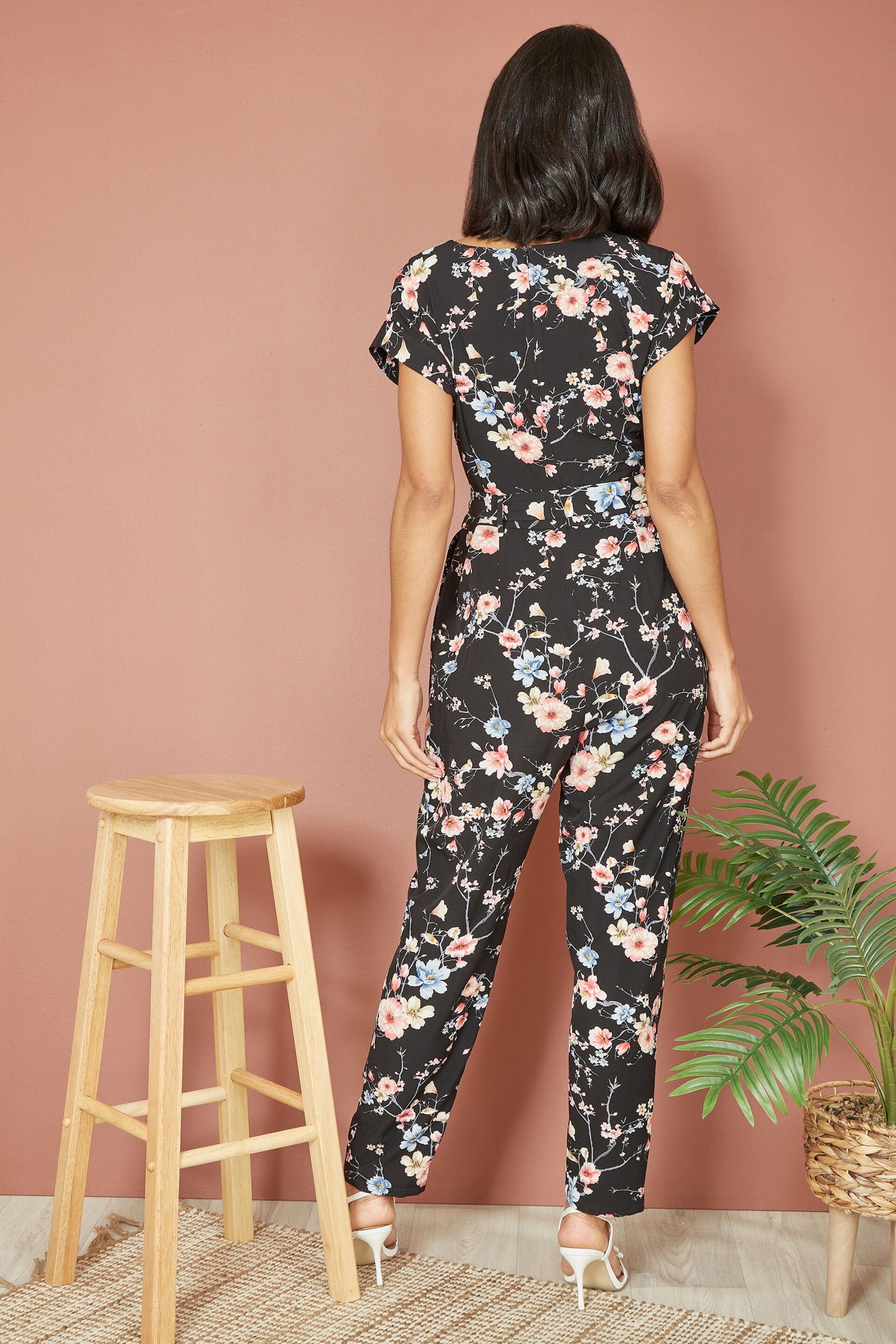 Yumi Black Blossom Print Jumpsuit - Image 2 of 4