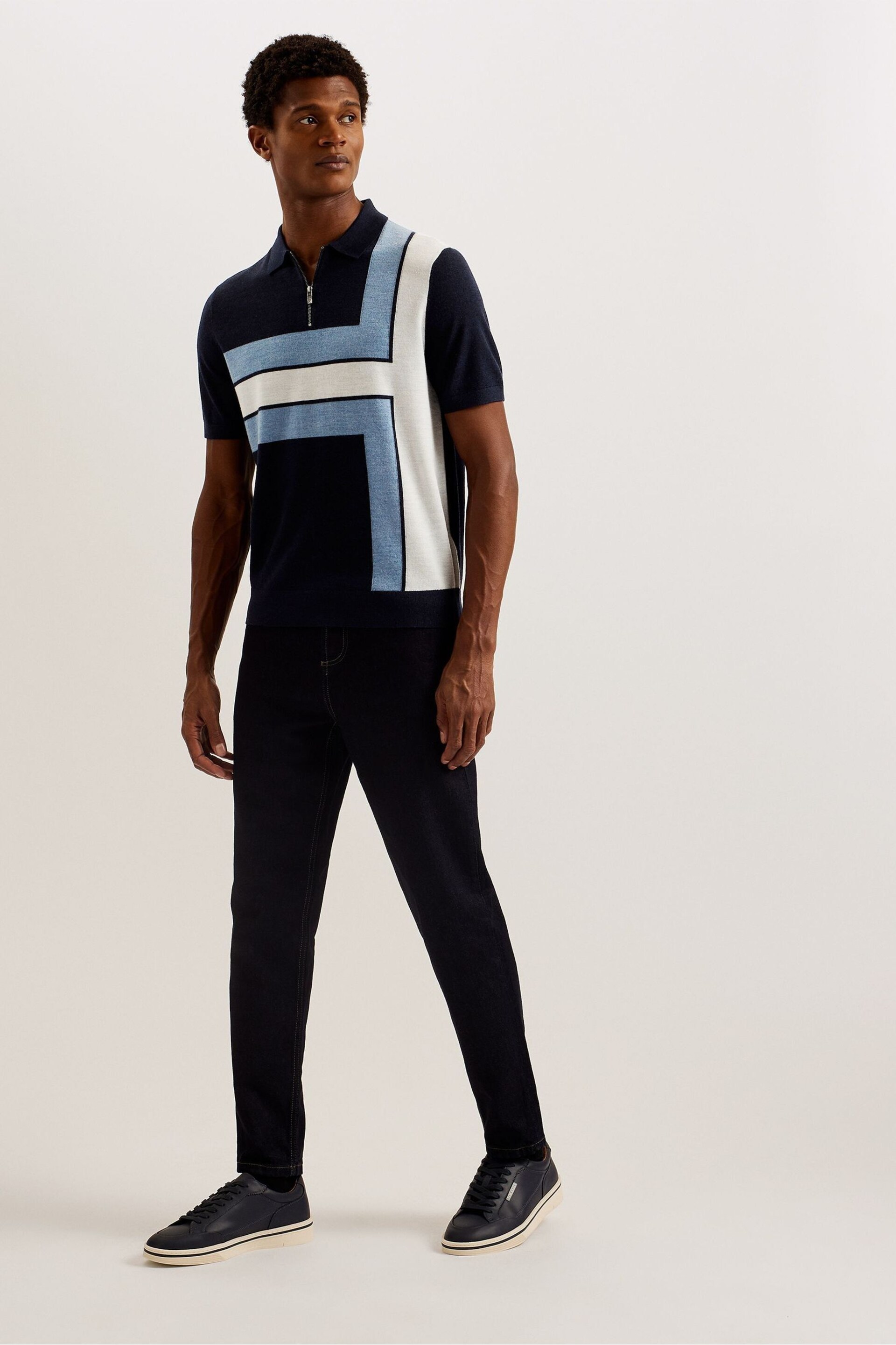 Ted Baker Blue Ambler Colour Block Polo Shirt - Image 4 of 6