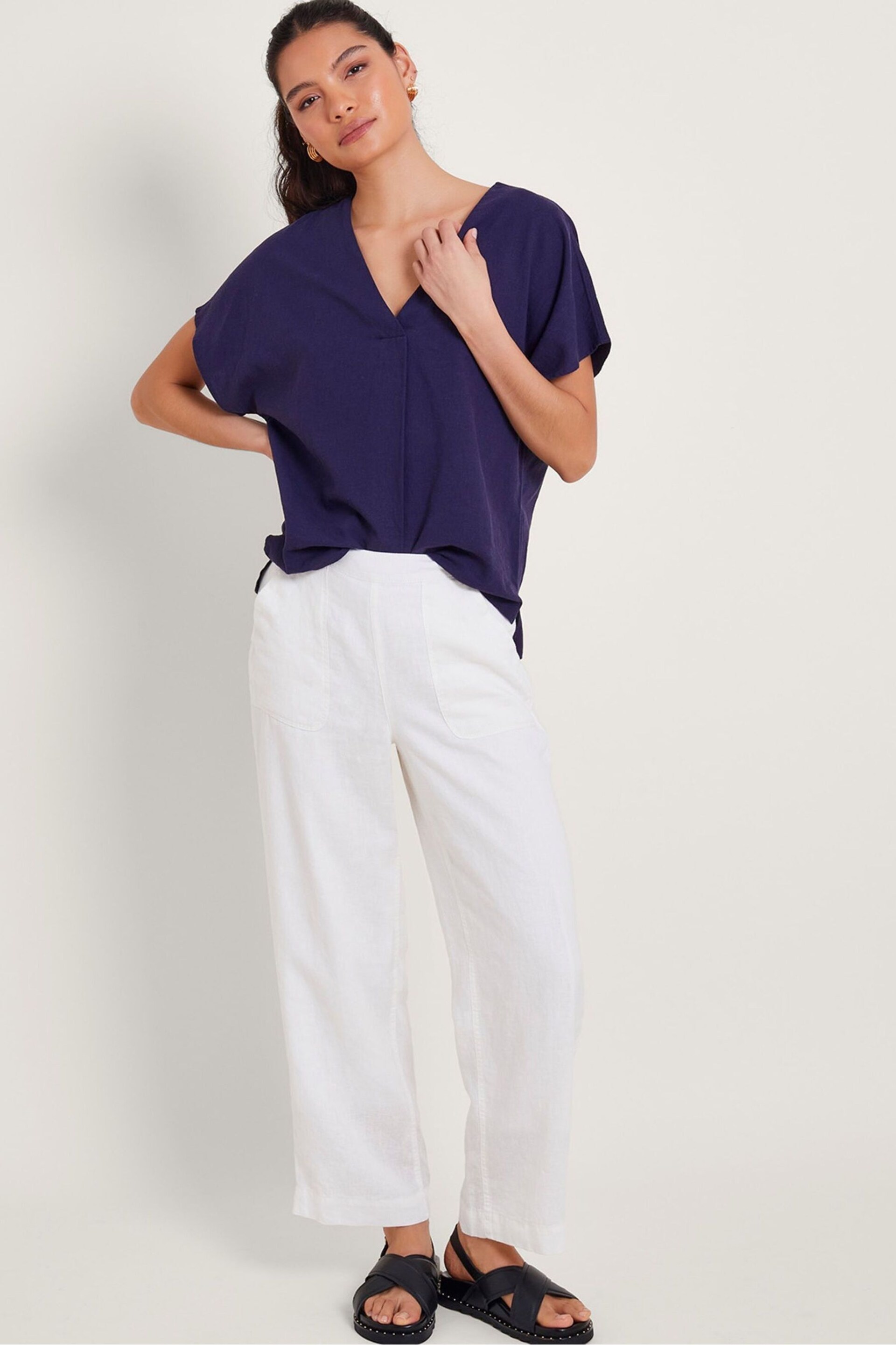 Monsoon White Parker Linen Crop Trousers - Image 1 of 5