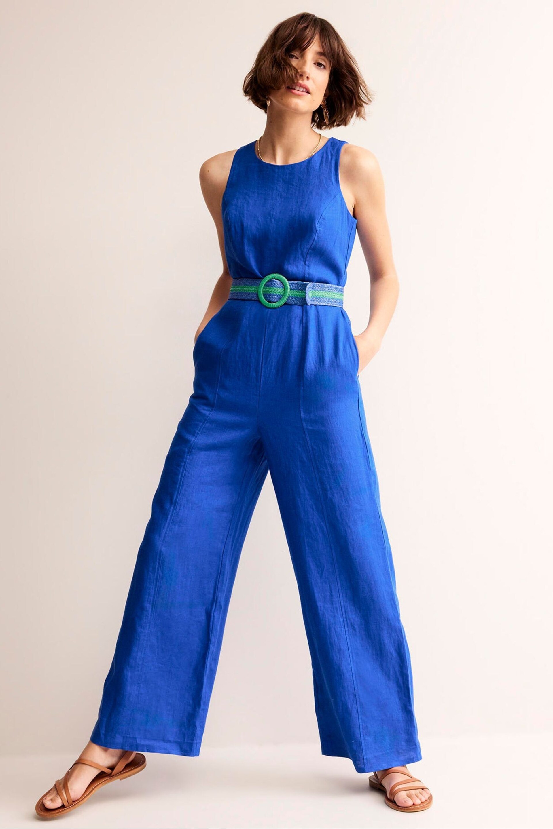 Boden Blue Carla Linen Jumpsuit - Image 1 of 5