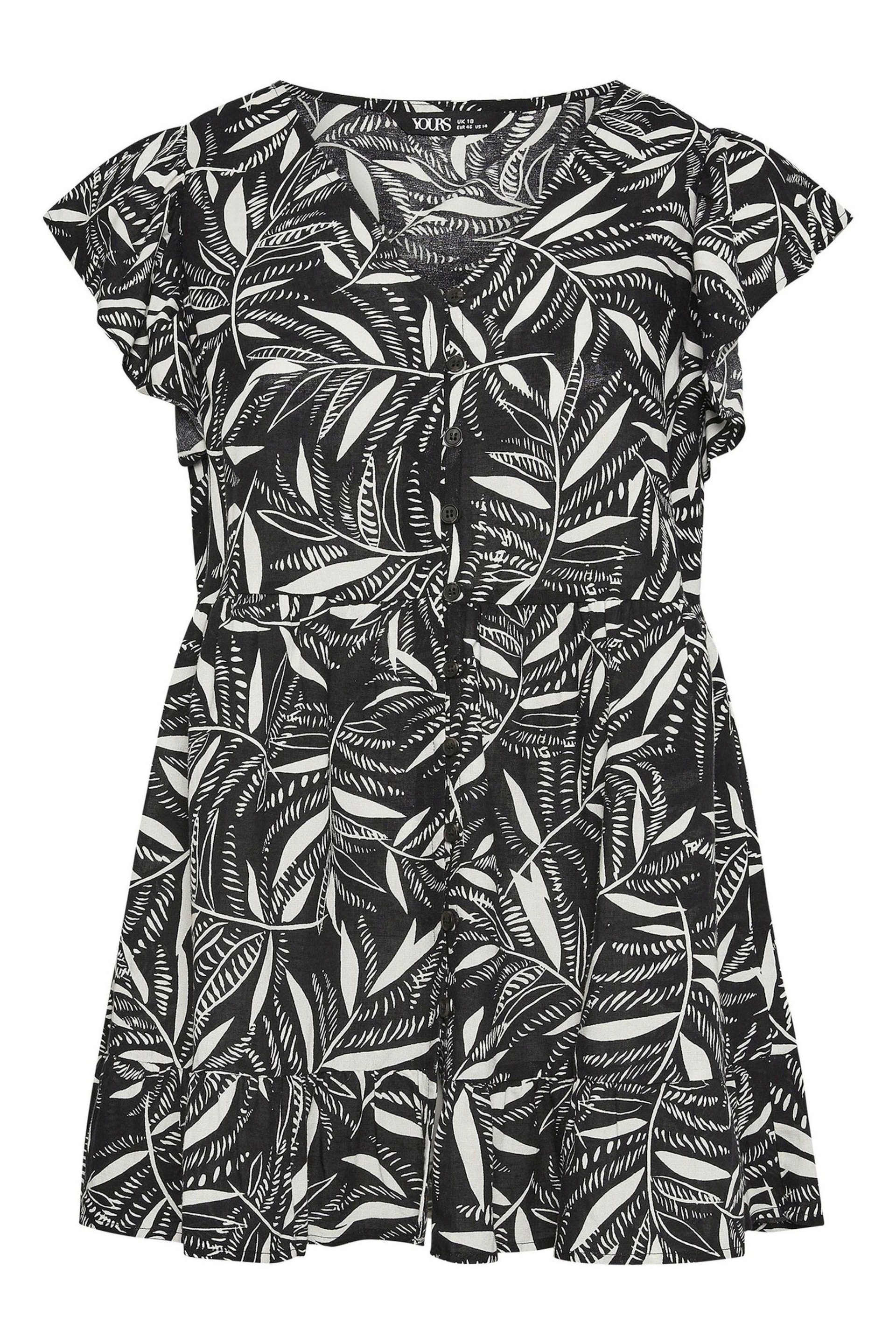 Yours Curve Black Leaf Print Frill Blouse - Image 5 of 5