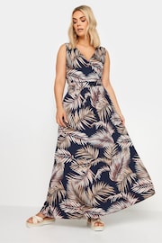 Yours Curve Navy Blue Leaf Print Maxi Wrap Dress - Image 2 of 5