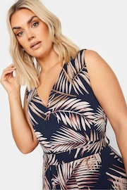 Yours Curve Navy Blue Leaf Print Maxi Wrap Dress - Image 4 of 5