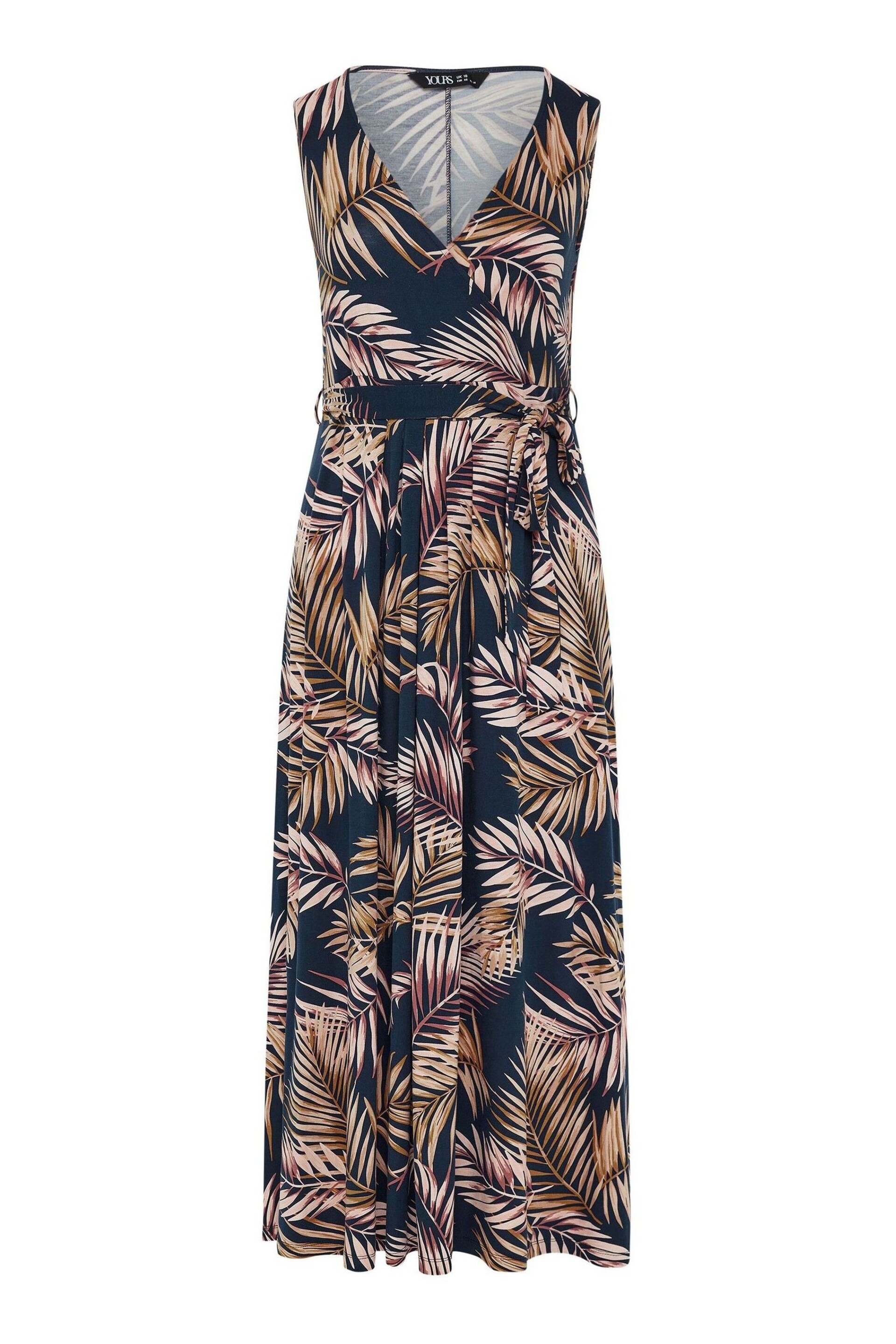 Yours Curve Navy Blue Leaf Print Maxi Wrap Dress - Image 5 of 5