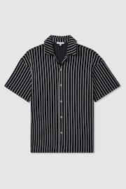 Reiss Navy/White Neptune Ribbed Striped Cuban Collar Shirt - Image 2 of 5