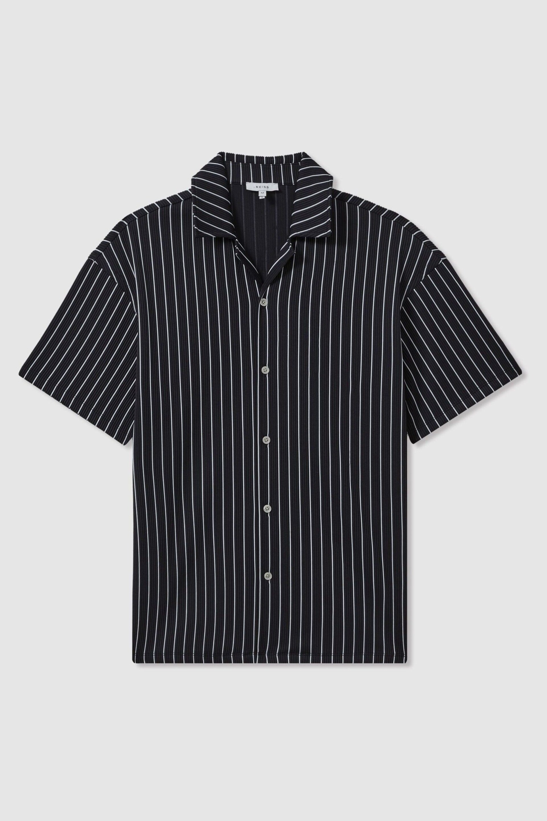 Reiss Navy/White Neptune Ribbed Striped Cuban Collar Shirt - Image 2 of 5