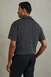 Reiss Navy/White Neptune Ribbed Striped Cuban Collar Shirt - Image 5 of 5