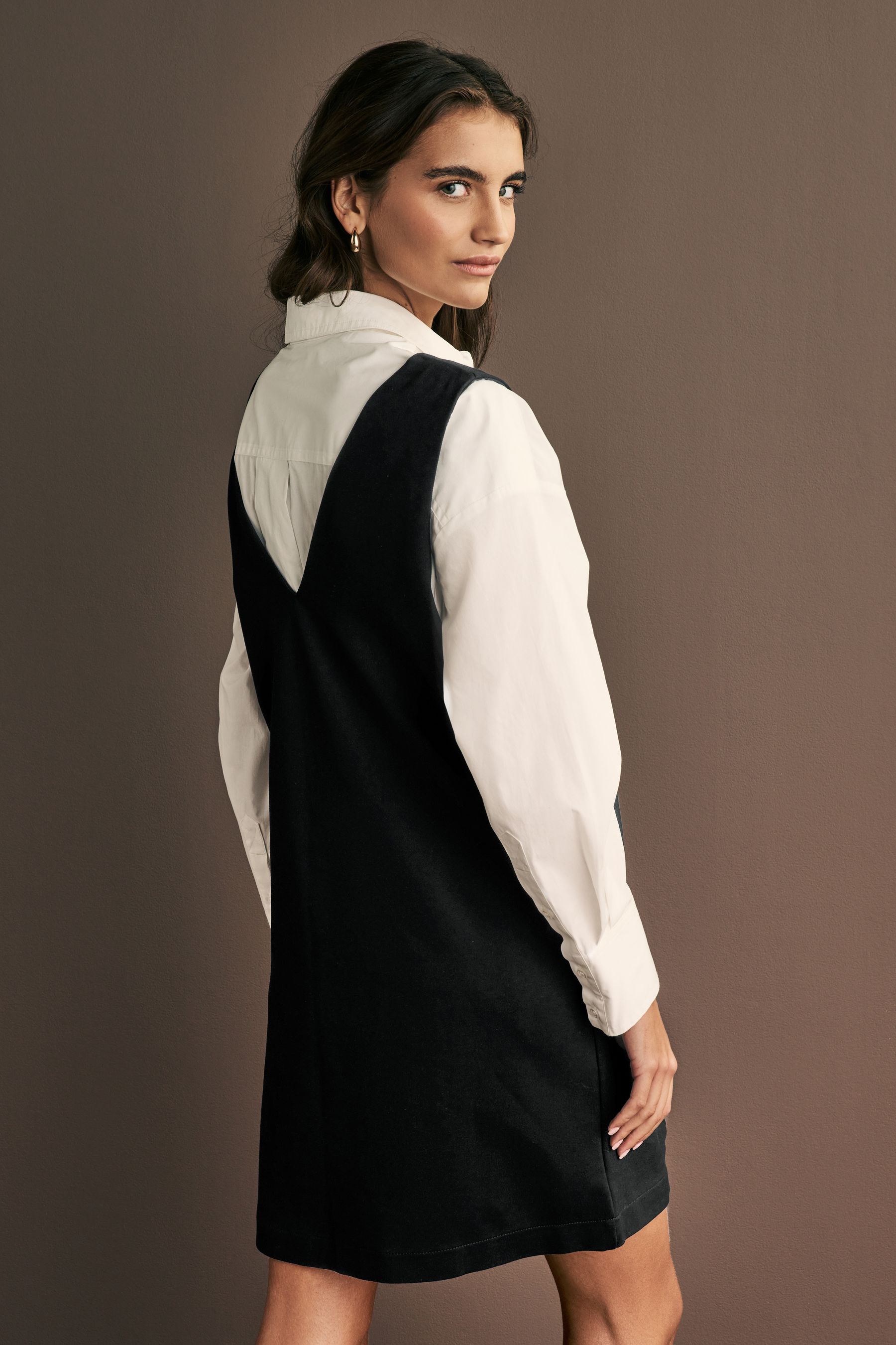 Next black pinafore dress deals