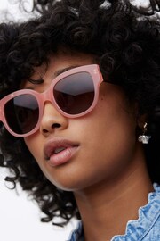 Oliver Bonas Pink Faux Fur Marbled Pink Acetate Sunglasses - Image 2 of 6