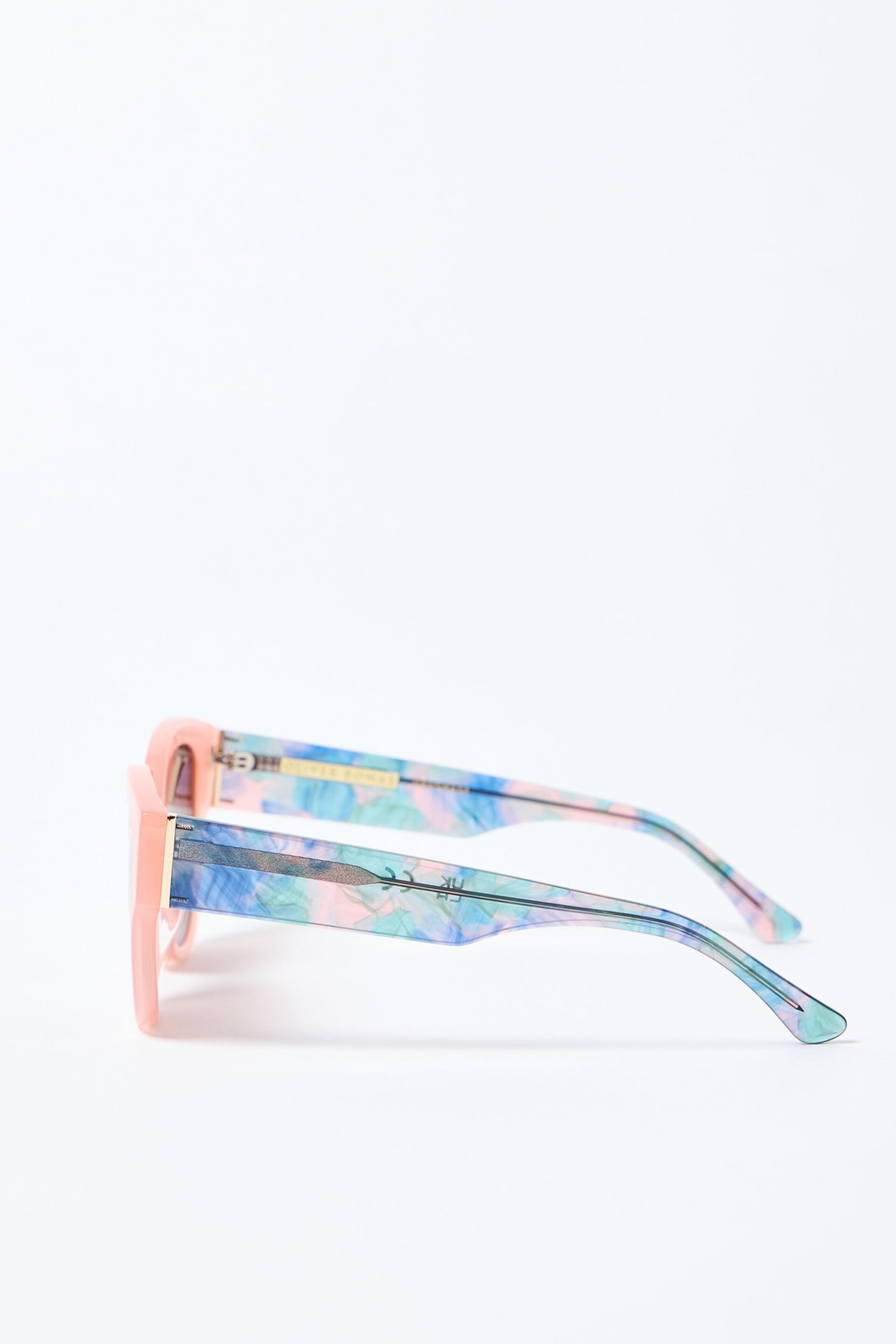 Oliver Bonas Pink Faux Fur Marbled Acetate Sunglasses - Image 5 of 6