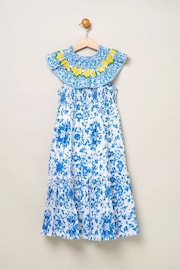 Miss Blue Tile Print Dress With Lemon Detail - Image 2 of 3