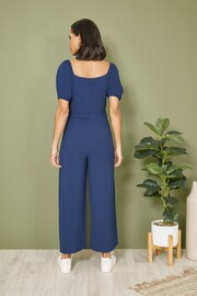 Mela Blue Square Neck Puff Sleeve Culotte Jumpsuit - Image 3 of 4