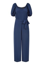 Mela Blue Square Neck Puff Sleeve Culotte Jumpsuit - Image 4 of 4