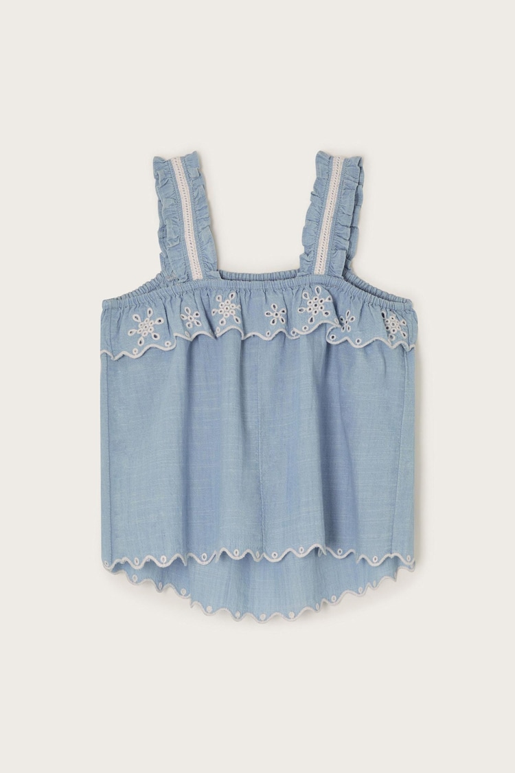 Monsoon Blue 100% Cotton Broderie Frill Camisole - Image 4 of 4