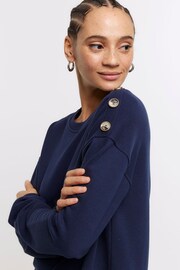 River Island Navy Button Detail Sweatshirt Mini Dress - Image 4 of 6