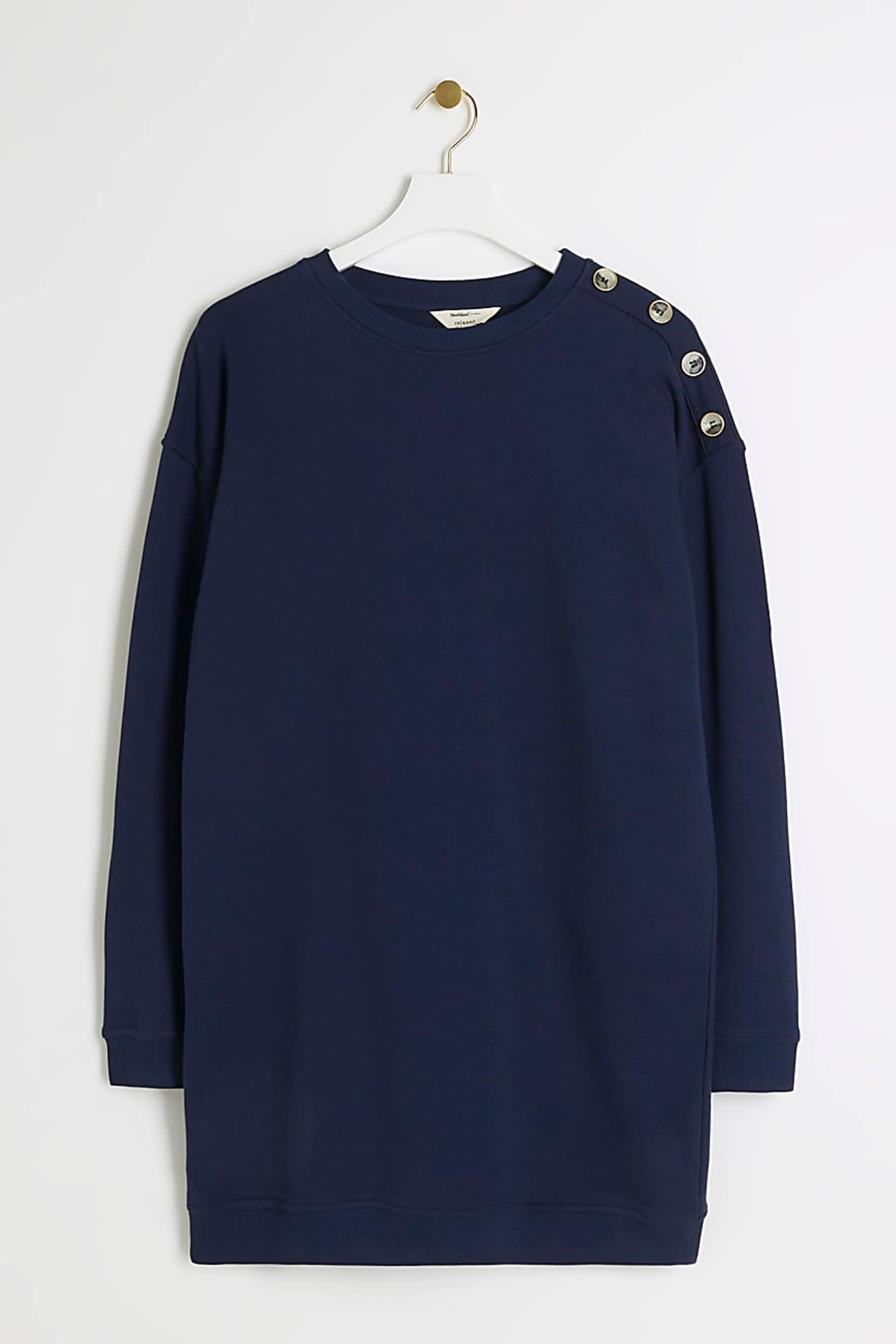 River Island Navy Button Detail Sweatshirt Mini Dress - Image 5 of 6