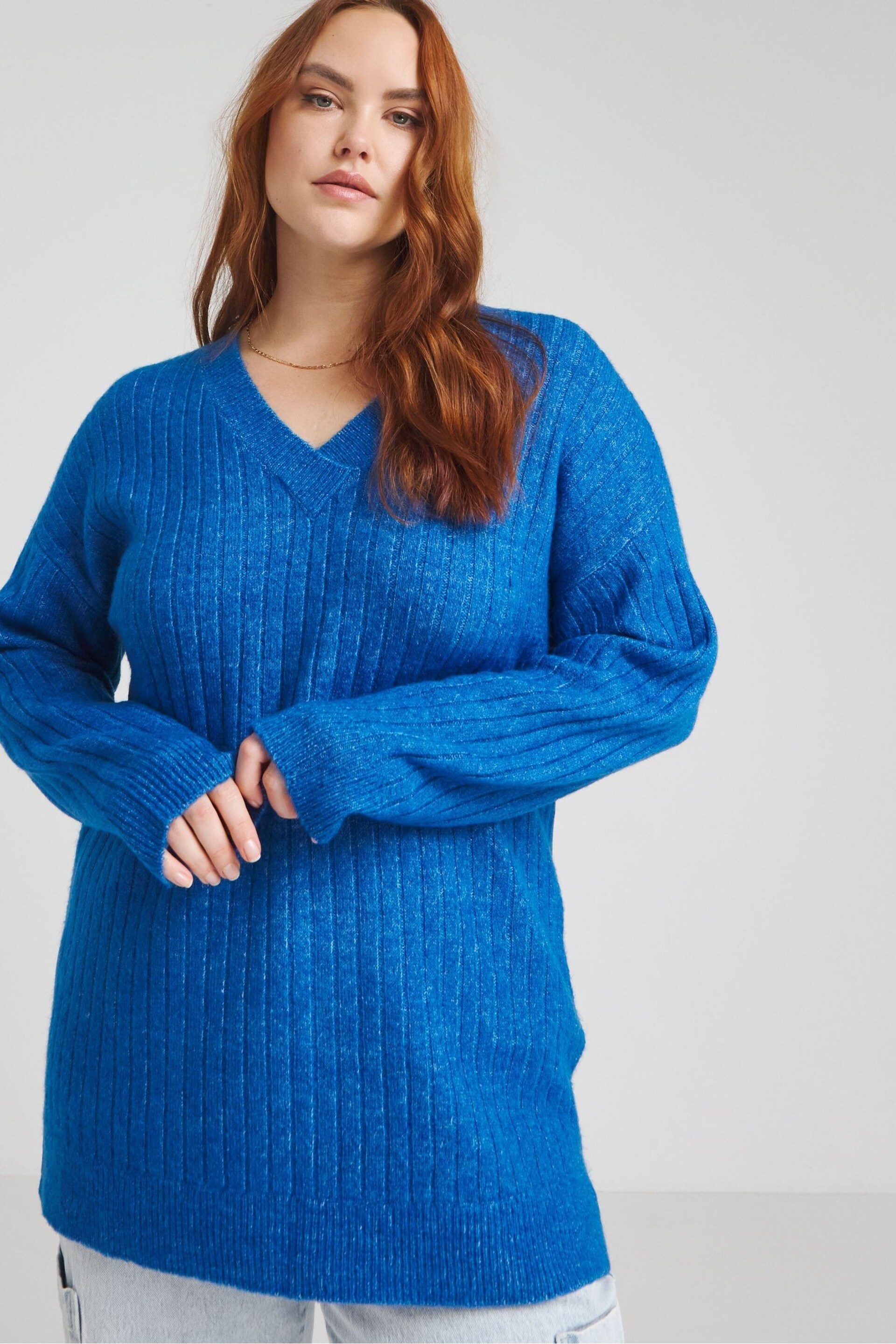 Simply Be Cobalt Blue Sponge Slouchy V Tunic - Image 1 of 4