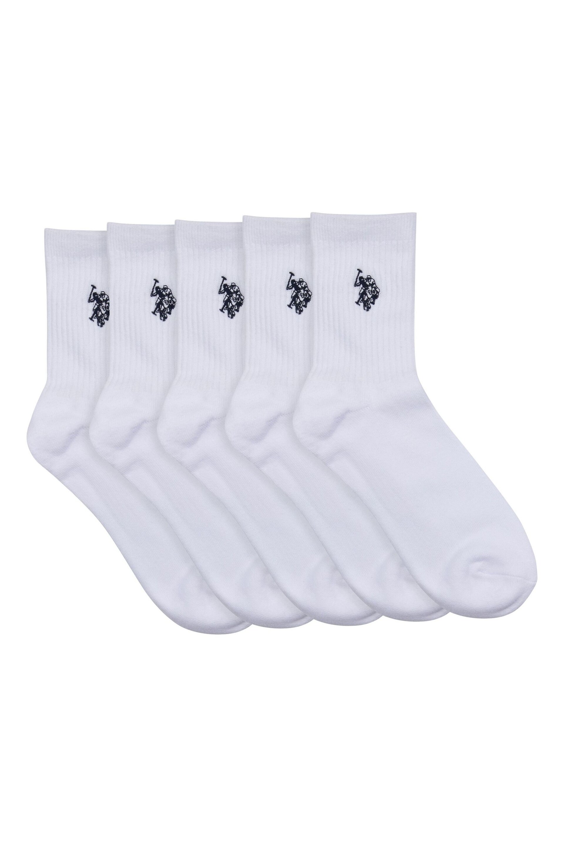 U.S. Polo Assn. Mens Quarter Sports White Socks 5 Pack - Image 1 of 3