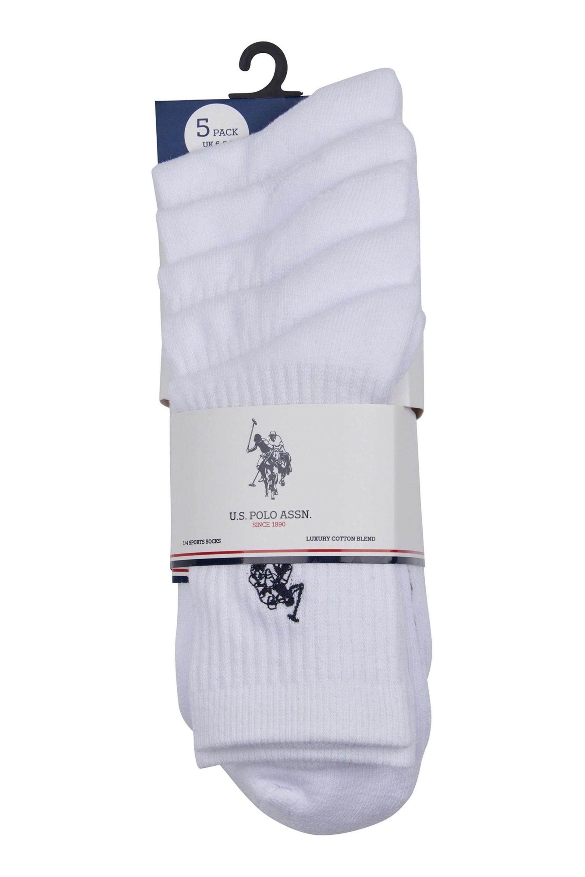 U.S. Polo Assn. Mens Quarter Sports White Socks 5 Pack - Image 2 of 3