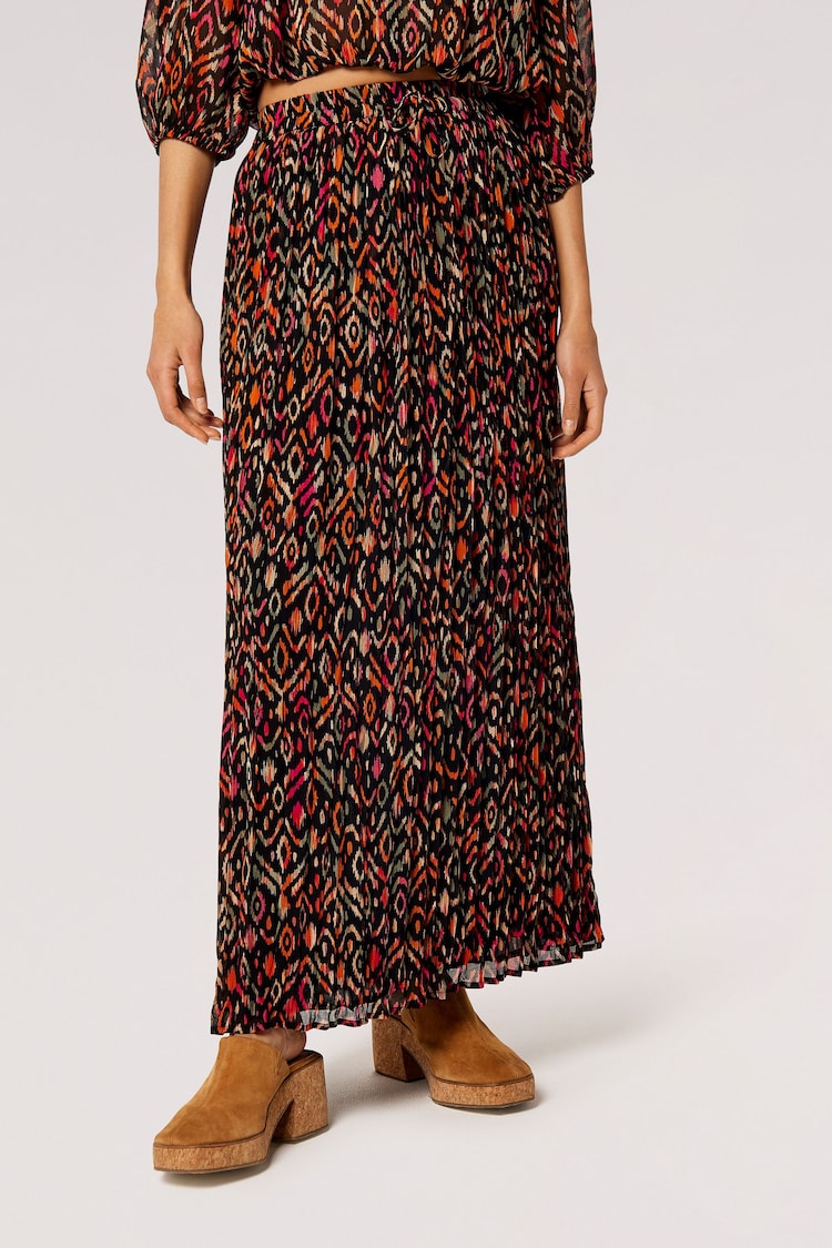 Apricot Brown Ikat Print Gypsy Chiffon Skirt - Image 1 of 5