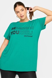 Yours Curve Green Believe In Yourself Active Top - Image 1 of 5