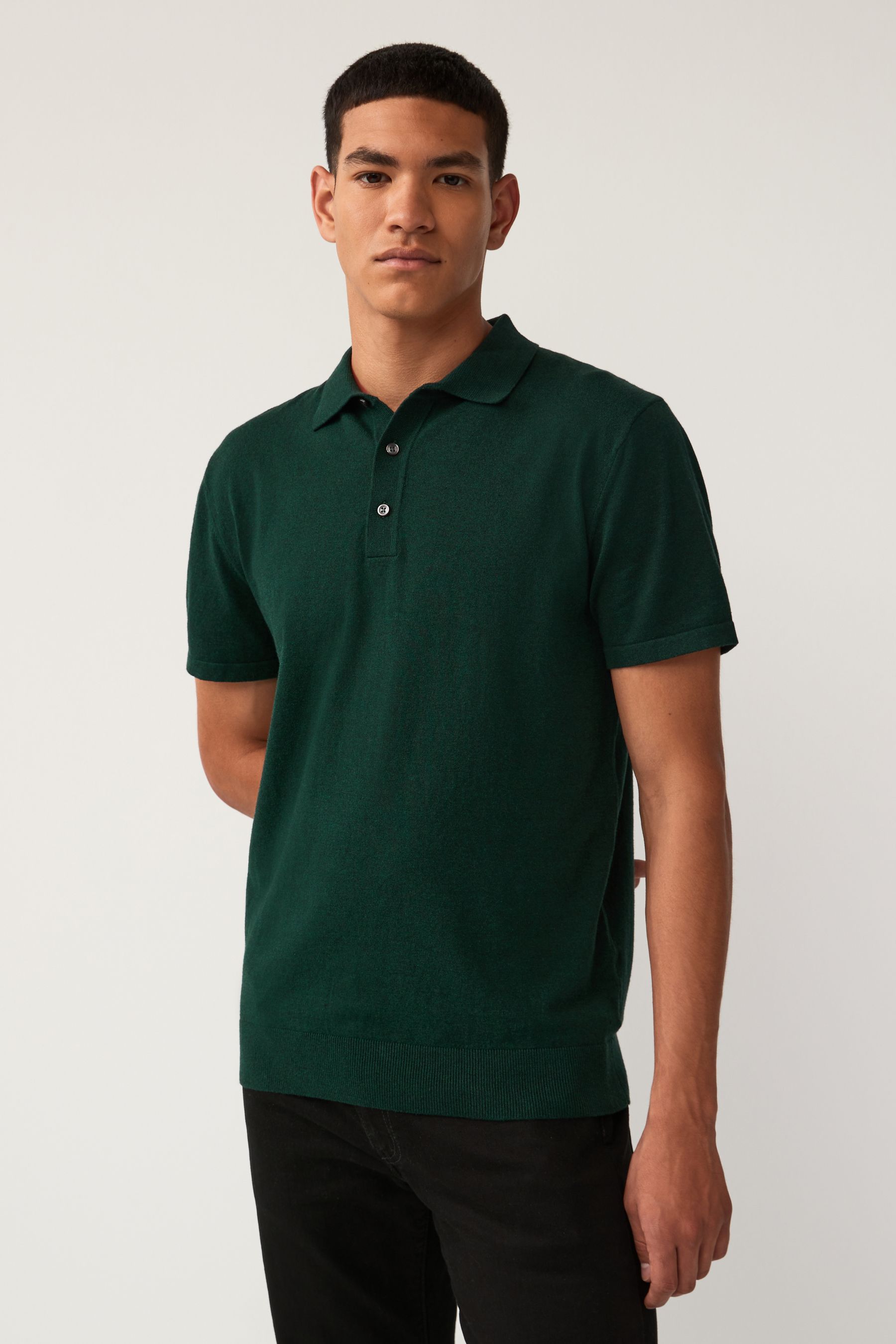 Buy Dark Green Slim Fit Knitted Polo Shirt from Next Luxembourg
