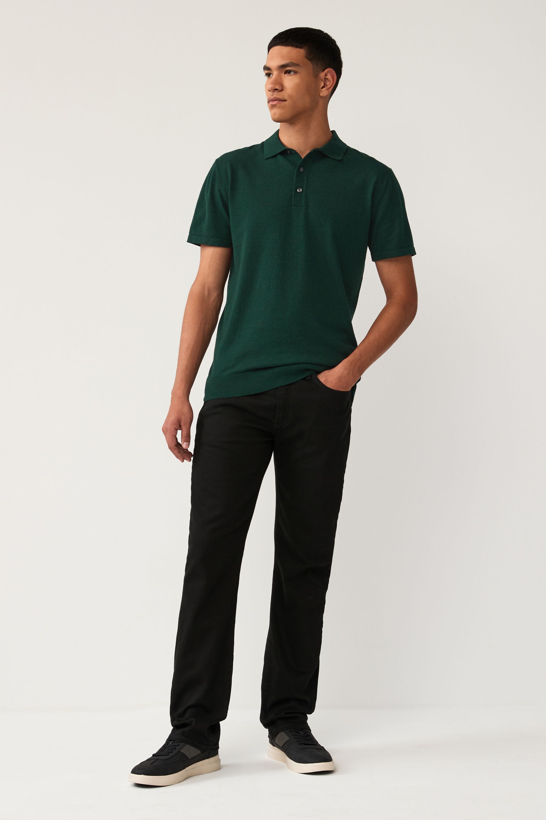 Buy Dark Green Slim Fit Knitted Polo Shirt from Next Luxembourg