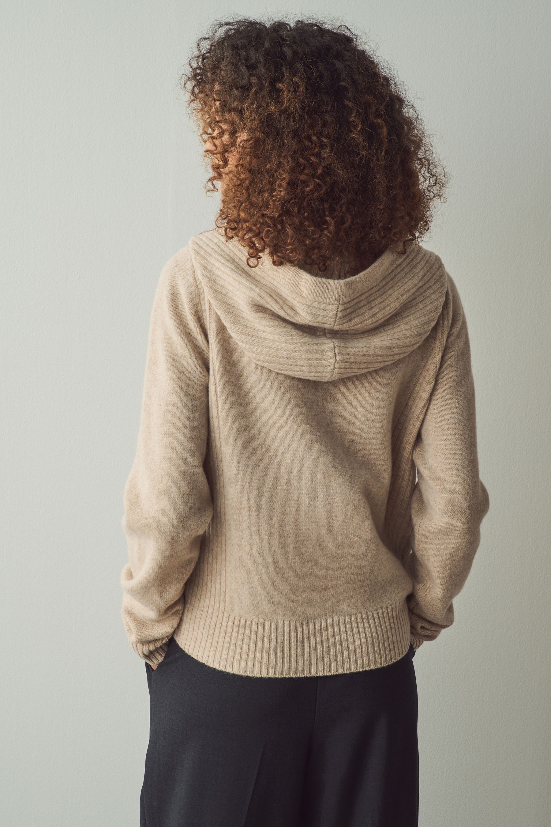 Neutral 100 Wool Premium Zip Through Knitted Hoodie