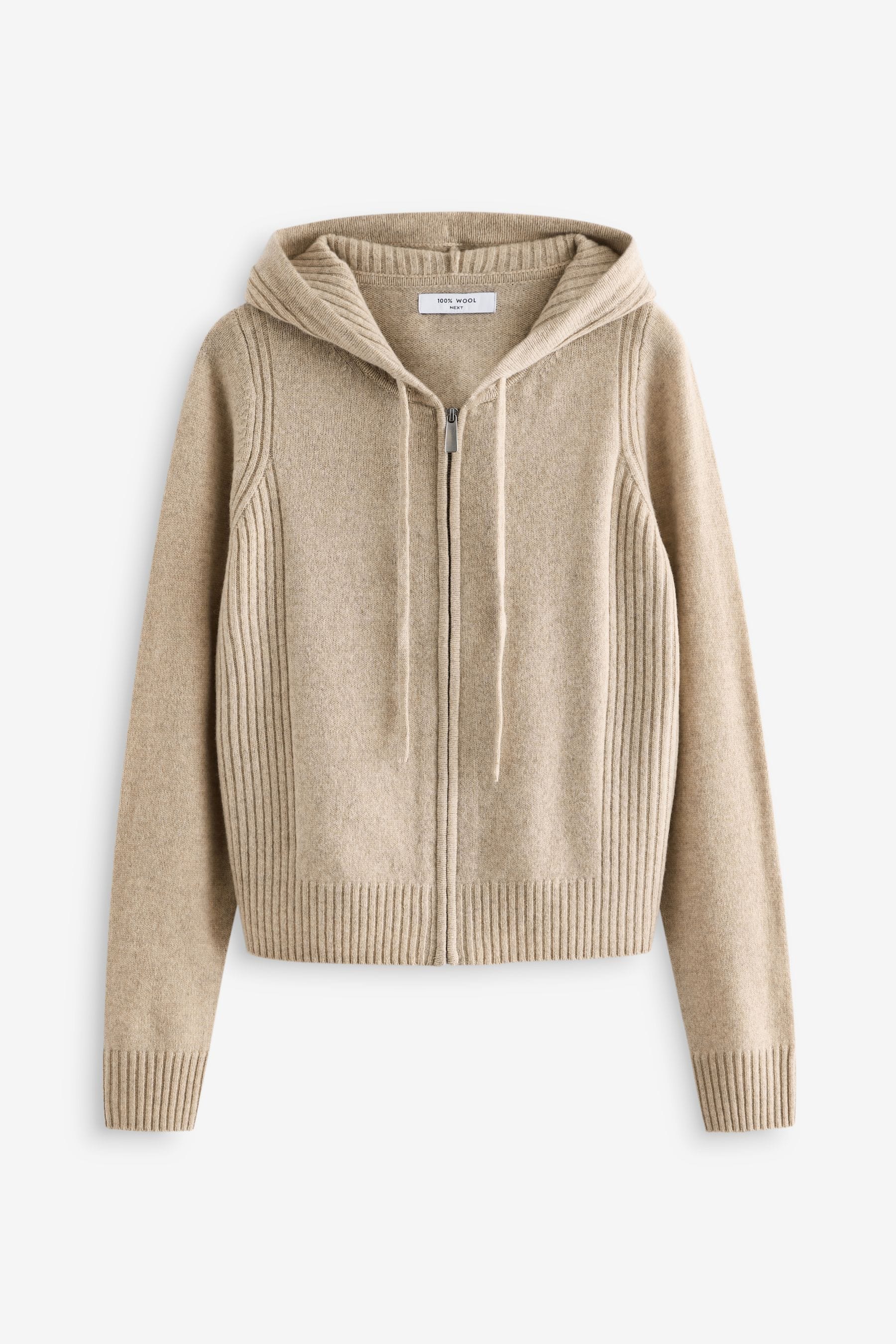 Buy Neutral 100 Wool Premium Zip Through Knitted Hoodie from the Next UK online shop