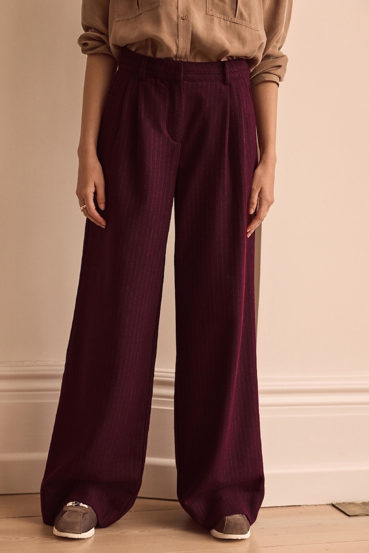 Burgundy Premium Wool Blend Wide Leg Trousers - Image 2 of 6