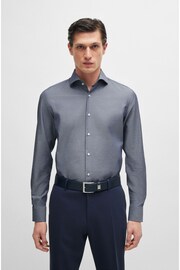 BOSS Blue Slim-Fit Shirt In Easy-Iron Structured Stretch Cotton - Image 1 of 6
