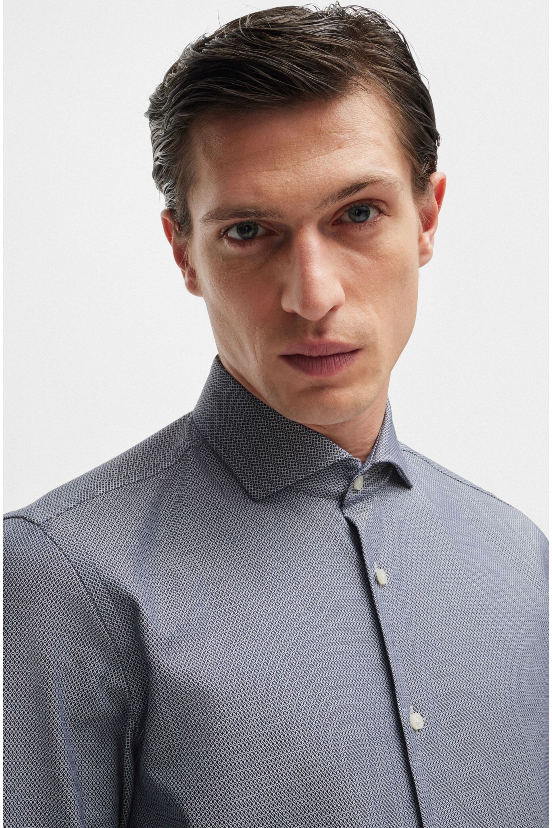 BOSS Blue Slim-Fit Shirt In Easy-Iron Structured Stretch Cotton - Image 2 of 6