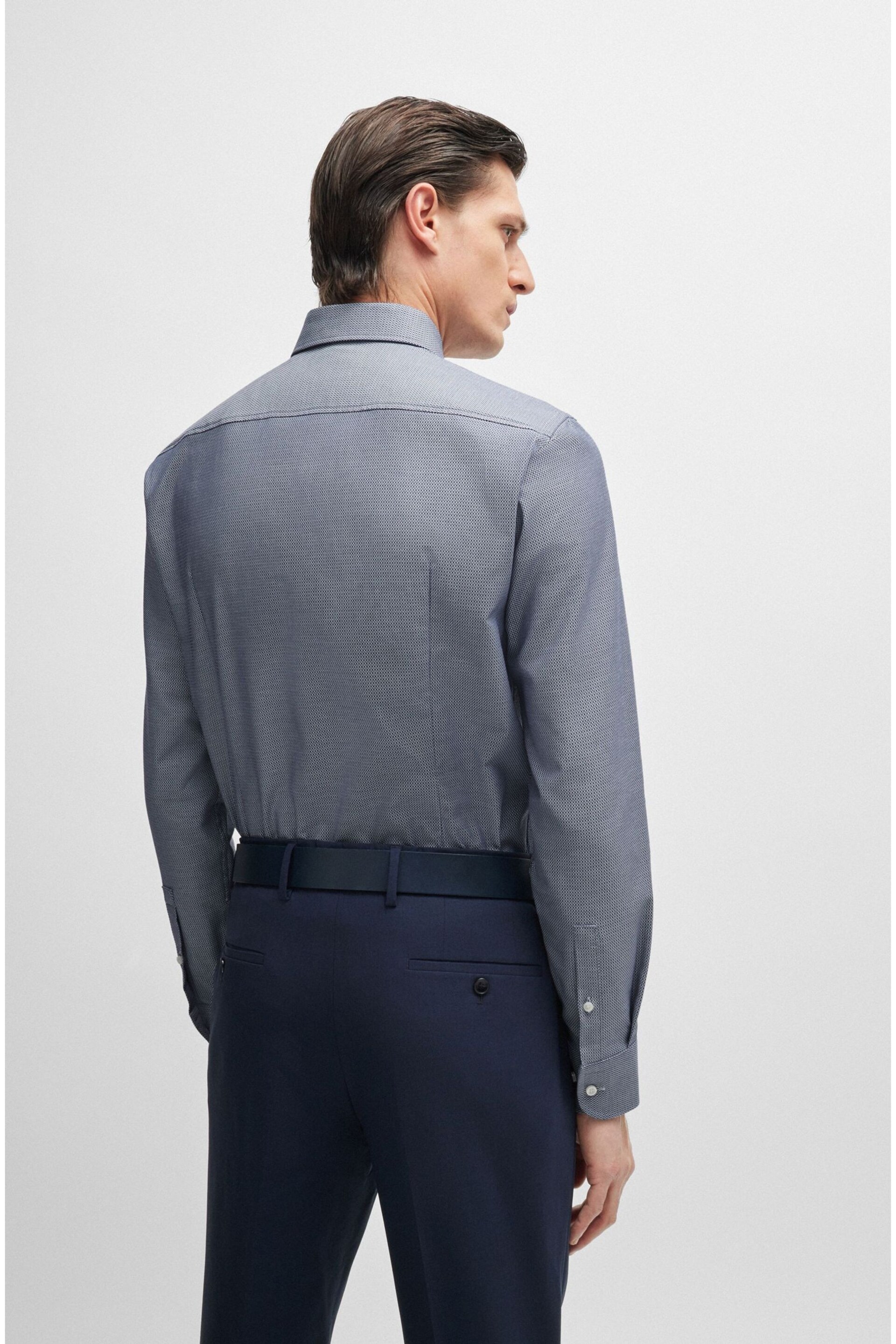 BOSS Blue Slim-Fit Shirt In Easy-Iron Structured Stretch Cotton - Image 3 of 6