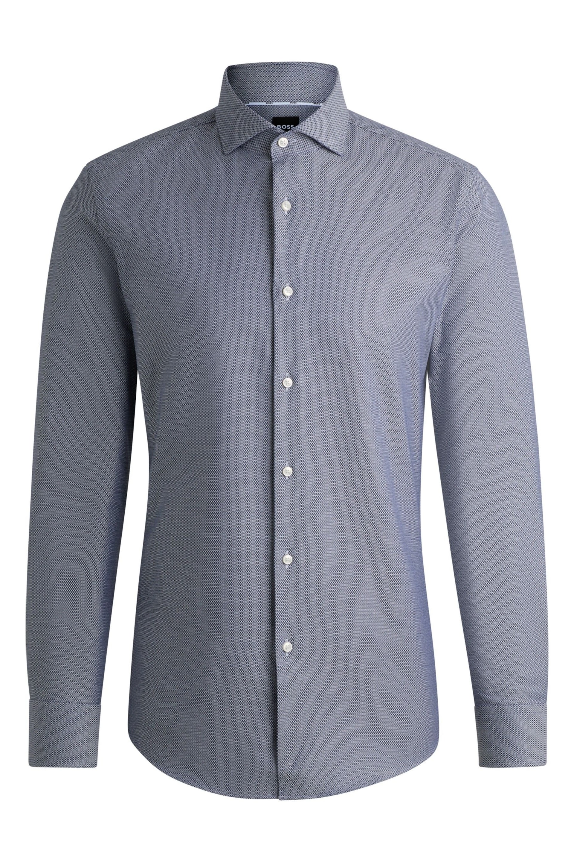 BOSS Blue Slim-Fit Shirt In Easy-Iron Structured Stretch Cotton - Image 6 of 6