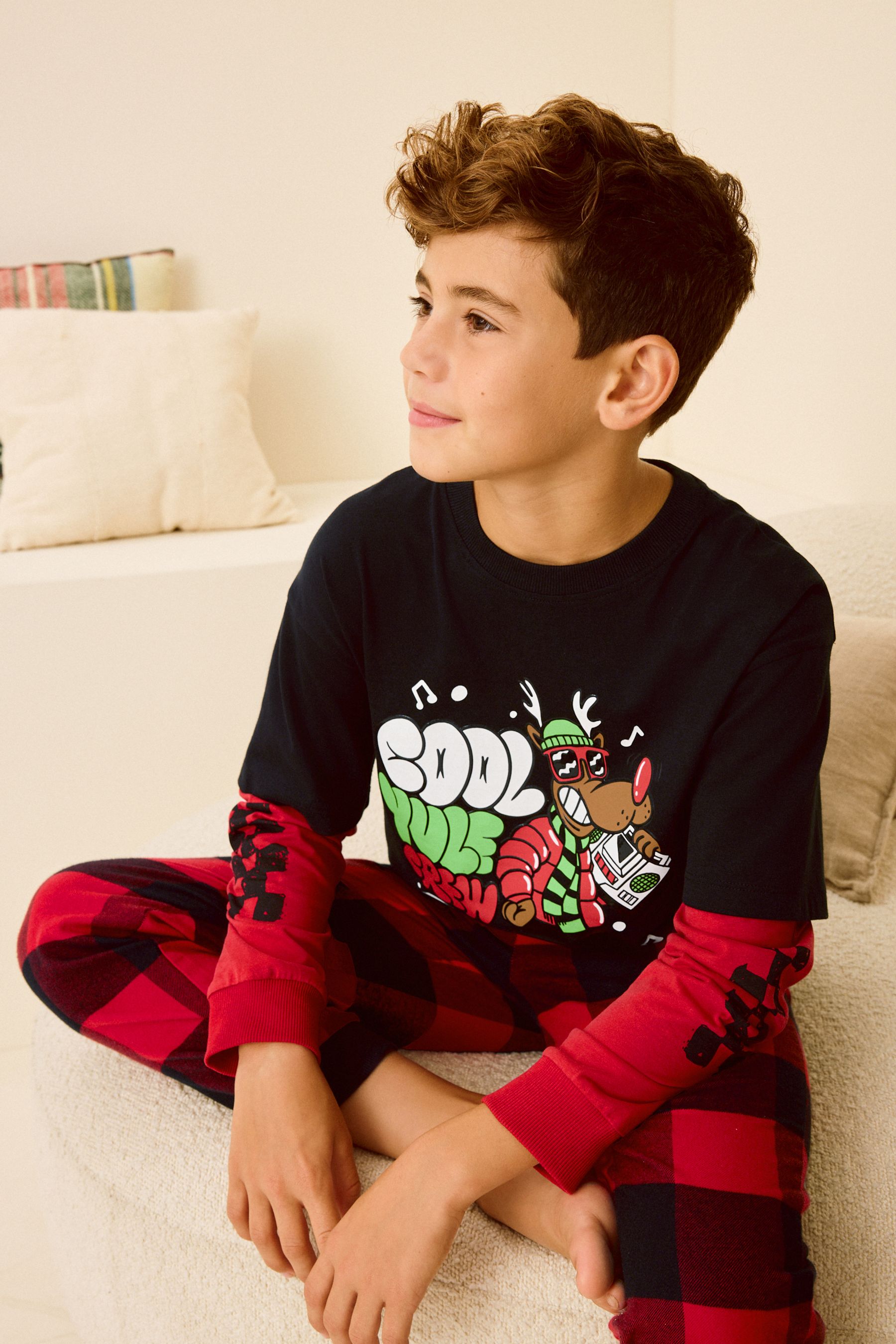 Red and black check pyjamas hot sale